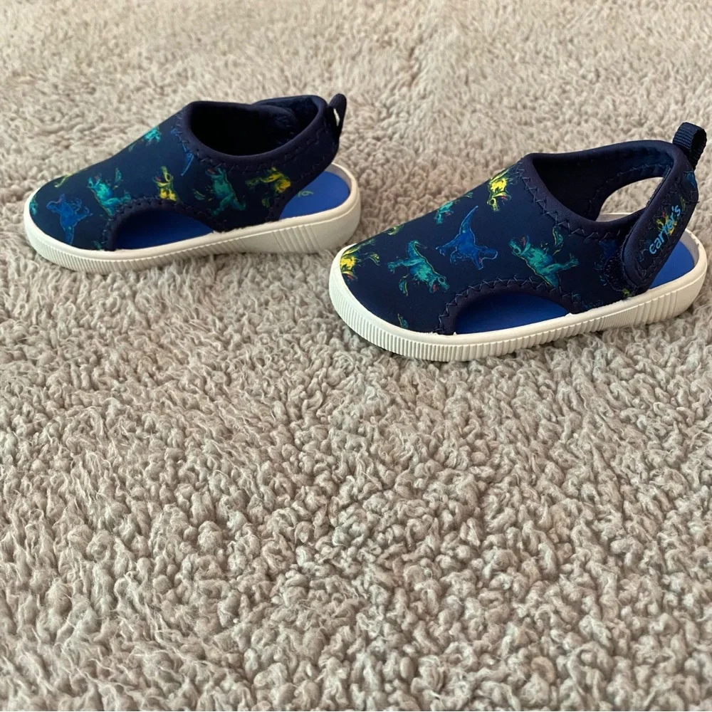 Toddler Boy Water Shoes Sandals Size 6 Navy Blue Dinosaurs Carter's